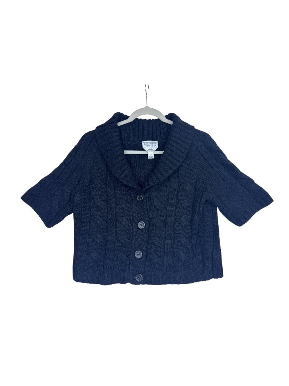 Talbots Sweater Cropped Women's M Black Cable Knit Button-Up Alpaca Wool